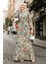 Çiçek Desenli Haki Tesettür Elbise 71152HK 1