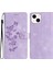 Iphone 15 Telefon Kasası Için Basılmış Çiçek Cüzdan Ön-Paraşütçü Pu Deri Manyetik Stand Kapak-Mor (Yurt Dışından) 1