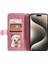 Iphone 15 Pro Vasal Cüzdan Çılgın At Doku Deri Telefon Kapağı Strap Blue-Rose Altın (Yurt Dışından) 2