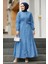 Kemerli Mavi Tesettür Kot Elbise 19107M 1
