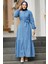 Kemerli Mavi Tesettür Kot Elbise 19107M 2