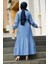 Kemerli Mavi Tesettür Kot Elbise 19107M 4