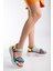 Kadın Dolgu Topuk Cırtlı Günlük Spor Sandalet SS001-0178 Yeşil Mavi 1