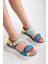 Kadın Dolgu Topuk Cırtlı Günlük Spor Sandalet SS001-0178 Yeşil Mavi 2