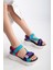 Kadın Dolgu Topuk Cırtlı Günlük Spor Sandalet SS001-0178 Mavi Mor 3