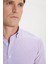 Erkek Beyaz-Lila Slim Fit Dar Kesim Gizli Düğmeli Yaka Pamuklu Çizgili Gömlek 4