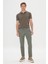 Erkek Haki Slim Fit Dar Kesim Beli Bağlamalı Yan Cep Gofre Desenli Pantolon 2