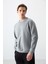 Gri Melanj Pamuk Yumuşak Dokulu Standart Fit Basic Erkek Sweatshirt - 88363 4