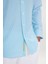 Erkek Beyaz-Turkuaz Slim Fit Dar Kesim Gizli Düğmeli Yaka Pamuklu Çizgili Gömlek 5
