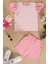 Çizgili Volanlı Kol Tshirt Şort Pembe Takım 1
