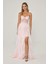 Yırtmaç Detaylı Straplez Pembe Kadın Abiye 2246599 1