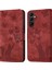 Samsung Galaxy A15 5g Case Butterfly Kedi Baskılı Pu Deri Telefon Kapak-Kırmızı (Yurt Dışından) 1