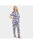 Yaprak Desenli Kısa Kollu Gömlek Yaka Pijama Takımı 2