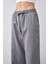 Kadın Gri Beli Bağlamalı Geniş Piş Dikişli Paça Pantolon 4