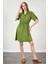 Kadın Petrol Yeşili Kolları Bağlamalı Poplin Elbise 4