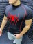 Compression Tshirt Fit Spor Kısa Kollu Vücuda Yapışan Kırmızı Spiderman Baskılı Çizgili Siyah T-Shirt 1