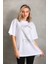 Taş Desenli Oversize T-Shirt Beyaz 5