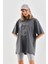 Taş Desenli Oversize T-Shirt Füme 1