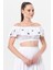 Lavinya Vual Lastik Detaylı Nakışlı Yazlık Crop Bluz Beyaz Byz 1