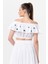 Lavinya Vual Lastik Detaylı Nakışlı Yazlık Crop Bluz Beyaz Byz 2