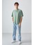 Açık Yeşil %100 Pamuk Kalın Yumuşak Dokulu Oversize Fit Baskılı Erkek T-Shirt - 88354 3
