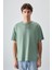Açık Yeşil %100 Pamuk Kalın Yumuşak Dokulu Oversize Fit Baskılı Erkek T-Shirt - 88354 4