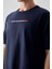 Lacivert %100 Pamuk Kalın Yumuşak Dokulu Oversize Fit Baskılı Erkek T-Shirt - 88358 2