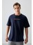 Lacivert %100 Pamuk Kalın Yumuşak Dokulu Oversize Fit Baskılı Erkek T-Shirt - 88358 4
