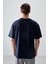 Lacivert %100 Pamuk Kalın Yumuşak Dokulu Oversize Fit Baskılı Erkek T-Shirt - 88358 5