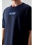 Lacivert %100 Pamuk Kalın Yumuşak Dokulu Oversize Fit Baskılı Erkek T-Shirt - 88359 2