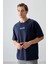 Lacivert %100 Pamuk Kalın Yumuşak Dokulu Oversize Fit Baskılı Erkek T-Shirt - 88359 4