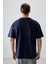 Lacivert %100 Pamuk Kalın Yumuşak Dokulu Oversize Fit Baskılı Erkek T-Shirt - 88359 5