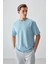 Açık Mavi Pamuklu Kalın Yumuşak Dokulu Oversize Fit Basic Erkek T-Shirt - 88377 1