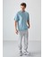 Açık Mavi Pamuklu Kalın Yumuşak Dokulu Oversize Fit Basic Erkek T-Shirt - 88377 4