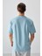 Açık Mavi Pamuklu Kalın Yumuşak Dokulu Oversize Fit Basic Erkek T-Shirt - 88377 5