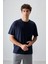 Lacivert %100 Pamuk Kalın Yumuşak Dokulu Oversize Fit Basic Erkek T-Shirt - 88353 2