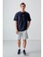 Lacivert %100 Pamuk Kalın Yumuşak Dokulu Oversize Fit Baskılı Erkek T-Shirt - 88355 1