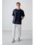 Lacivert %100 Pamuk Kalın Yumuşak Dokulu Oversize Fit Baskılı Erkek T-Shirt - 88357 2