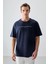 Lacivert %100 Pamuk Kalın Yumuşak Dokulu Oversize Fit Baskılı Erkek T-Shirt - 88357 4