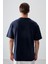 Lacivert %100 Pamuk Kalın Yumuşak Dokulu Oversize Fit Baskılı Erkek T-Shirt - 88357 5
