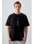 Siyah %100 Pamuk Kalın Yumuşak Dokulu Oversize Fit Baskılı Erkek T-Shirt - 88355 1
