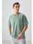 Açık Yeşil %100 Pamuk Kalın Yumuşak Dokulu Oversize Fit Basic Erkek T-Shirt - 88353 3
