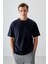 Lacivert Pamuklu Kalın Yumuşak Dokulu Oversize Fit Basic Erkek T-Shirt - 88377 1