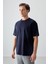 Lacivert Pamuklu Kalın Yumuşak Dokulu Oversize Fit Basic Erkek T-Shirt - 88377 3