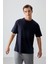 Lacivert Pamuklu Kalın Yumuşak Dokulu Oversize Fit Basic Erkek T-Shirt - 88377 4