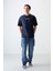 Lacivert %100 Pamuk Kalın Yumuşak Dokulu Oversize Fit Baskılı Erkek T-Shirt - 88356 1
