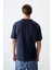 Lacivert %100 Pamuk Kalın Yumuşak Dokulu Oversize Fit Baskılı Erkek T-Shirt - 88356 5