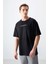 Siyah %100 Pamuk Kalın Yumuşak Dokulu Oversize Fit Baskılı Erkek T-Shirt - 88358 1