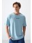 Açık Mavi %100 Pamuk Kalın Yumuşak Dokulu Oversize Fit Baskılı Erkek T-Shirt - 88354 1