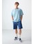 Açık Mavi %100 Pamuk Kalın Yumuşak Dokulu Oversize Fit Baskılı Erkek T-Shirt - 88354 2
